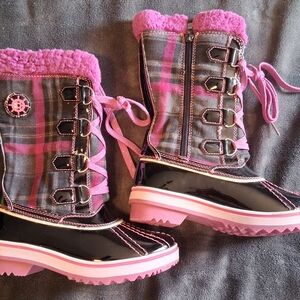 Pink and Black Plaid Winter Boots